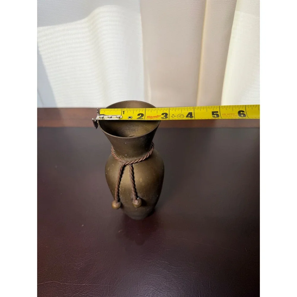 Vintage Brass Bud Vase Flared Rim Twisted Rope Accent Aged Patina 7 Inch